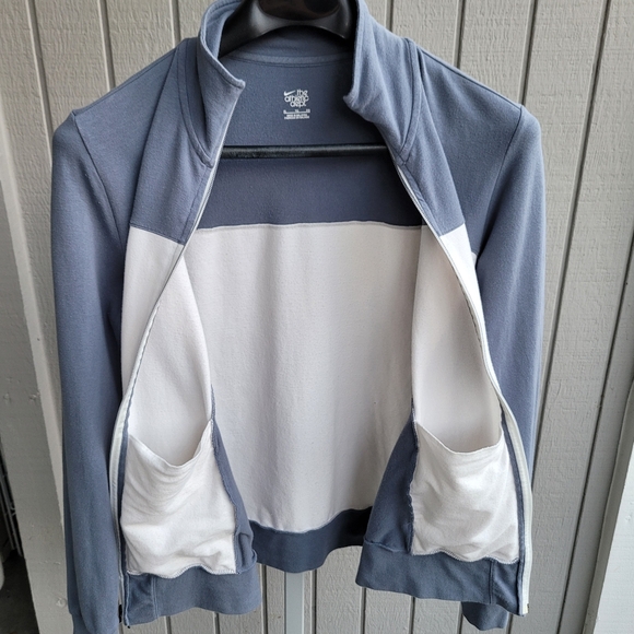 Nike | Athletic Cotton Stretch Full Zip Jacket EUC Blue & Cream Mock Neck XL - Picture 2 of 13